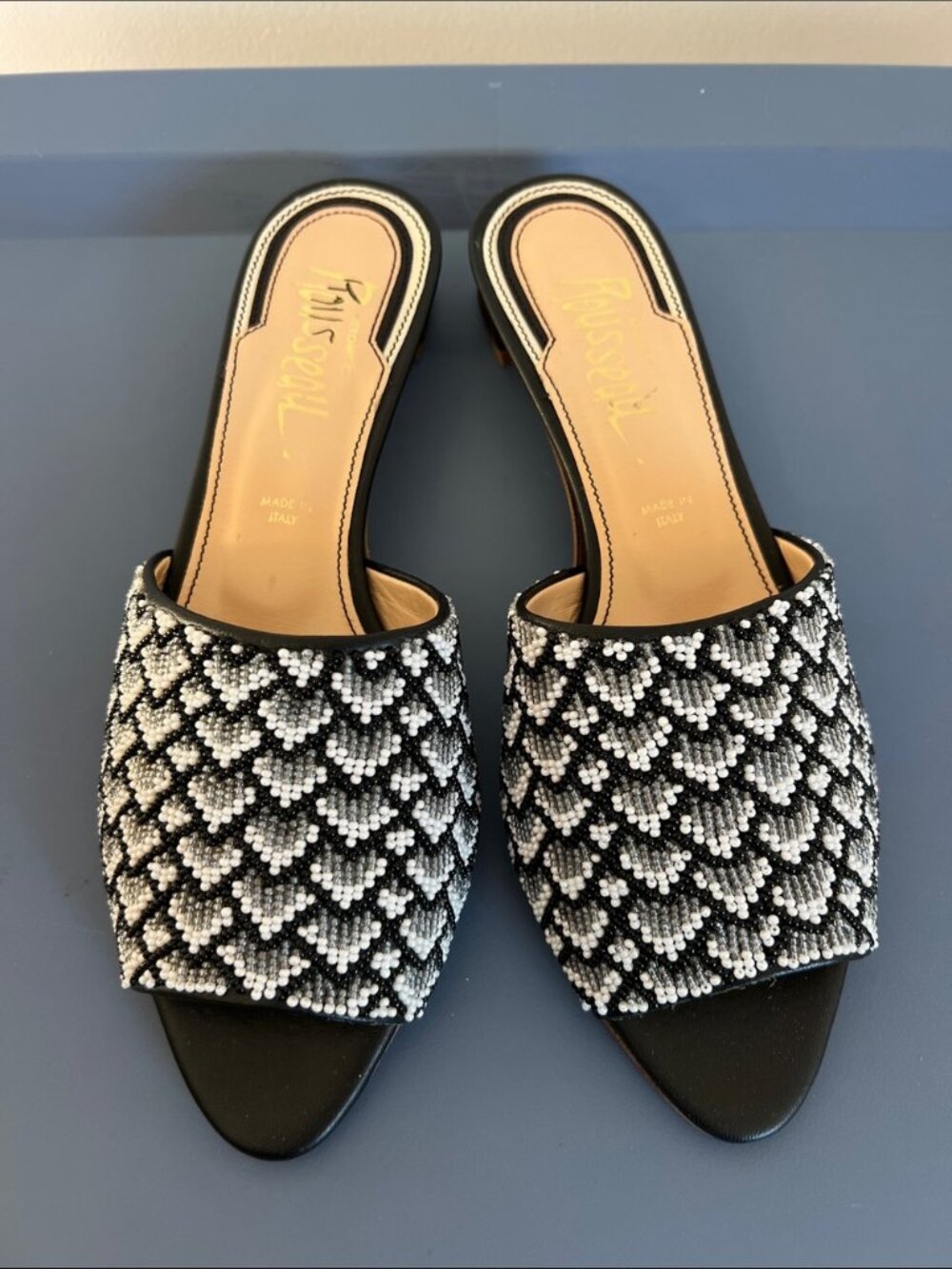 Jerome C. Rousseau Declair Slide Sandals Black White - Italy  EU 37.5 / US 7.5